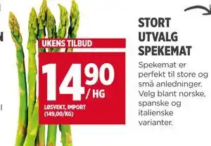 Meny STORT UTVALG SPEKEMAT tilbud