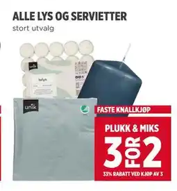 Meny ALLE LYS OG SERVIETTER tilbud