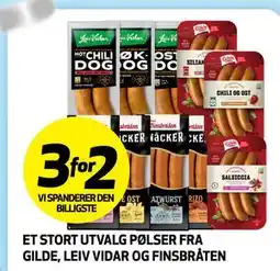 Bunnpris ET STORT UTVALG PØLSER FRA GILDE, LEIV VIDAR OG FINSBRÅTEN tilbud