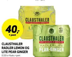 Bunnpris CLAUSTHALER RADLER LEMON OG LITE PEAR GINGER tilbud