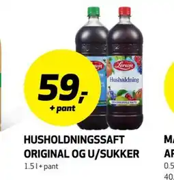 Bunnpris HUSHOLDNINGSSAFT ORIGINAL OG U/SUKKER tilbud