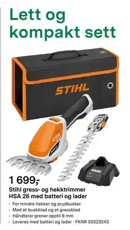 Felleskjøpet Stihl gress- og hekktrimmer HSA 26 med batteri og lader tilbud