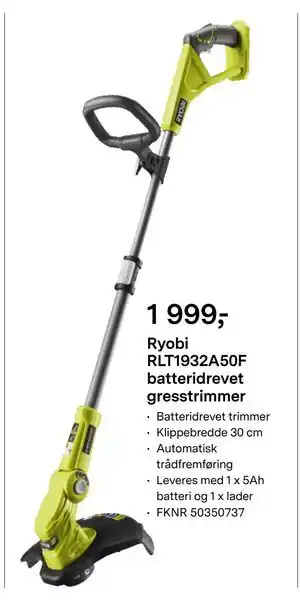 Ryobi RLT1932A50F batteridrevet gresstrimmer
