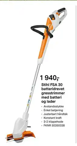 Felleskjøpet Stihl FSA 30 batteridrevet gresstrimmer med batteri og lader tilbud