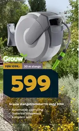 Megaflis Grouw slangetrommel til vegg 30m tilbud