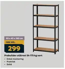 Megaflis Probuilder stålreol 5h 175 kg sort tilbud