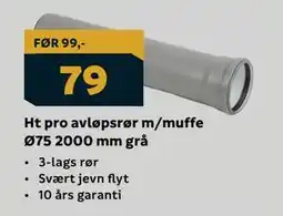 Megaflis Ht pro avløpsrør m/muffe Ø75 2000 mm grå tilbud
