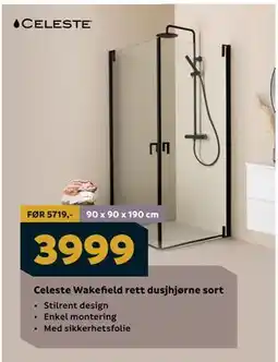 Megaflis Celeste Wakefield rett dusjhjørne sort tilbud