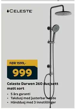 Megaflis Celeste Darwen 260 dusjsett matt sort tilbud