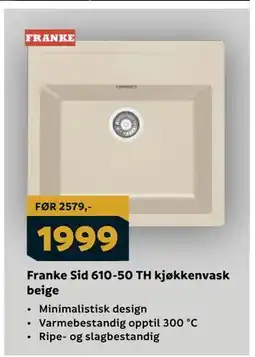 Megaflis Franke Sid 610-50 TH kjøkkenvask beige tilbud