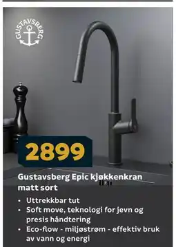 Megaflis Gustavsberg Epic kjøkkenkran matt sort tilbud