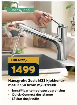 Megaflis Hansgrohe Zesis M33 kjøkkenarmatur 150 krom m/uttrekk tilbud