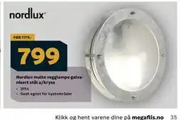 Megaflis Nordlux malte vegglampe galvanisert stål u/kryss tilbud
