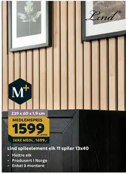 Megaflis Lind spileelement eik 11 spiler 13x40 tilbud