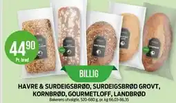 Kiwi HAVRE & SURDEIGSBRØD, SURDEIGSBRØD GROVT, KORNBRØD, GOURMETLOFF, LANDBRØD tilbud