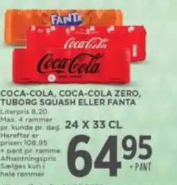 Meny Coca-cola, coca-cola zero, tuborg squash eller fanta tilbud