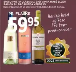 Meny Bigi orvieto classico, bigi vipra rosé eller ramón bilbao rueda verdejo tilbud