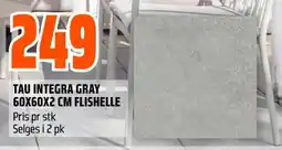 Coop Obs Tau Integra gray 60x60x2 cm flishelle tilbud