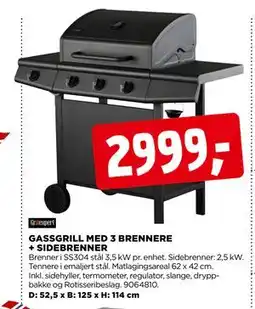 jem & fix GASSGRILL MED 3 BRENNERE + SIDEBRENNER tilbud