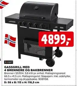 jem & fix GASSGRILL MED 4 BRENNERE OG BAKBRENNER tilbud