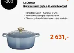 Kitch'n Le Creuset Signature rund gryte 4,2L chambray/gull tilbud