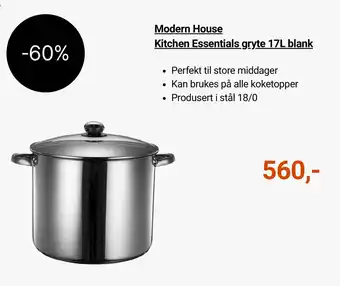 Modern House Kitchen Essentials gryte 17L blank