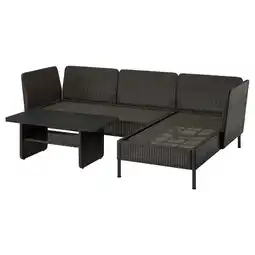 IKEA VittskÄr 3-seters møbelgruppe, med sjeselong utendørs/plastrotting mørk grå tilbud