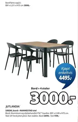 JYSK SIRDAL bord + NANNESTAD stol tilbud