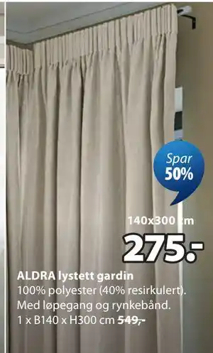 JYSK ALDRA lystett gardin tilbud