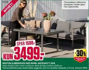 BOSTON HJØRNESOFA MED BORD, ANTRASITT-GRÅ