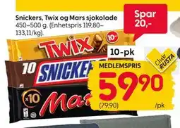 Rusta Snickers, Twix og Mars sjokolade, Medlemspris tilbud