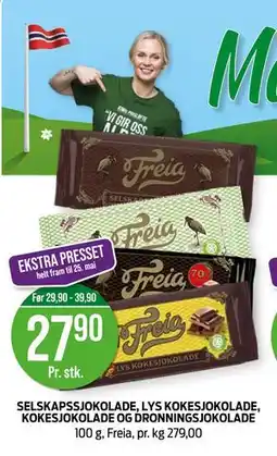 Kiwi SELSKAPSSJOKOLADE, LYS KOKESJOKOLADE, KOKESJOKOLADE OG DRONNINGSJOKOLADE tilbud
