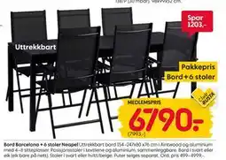 Rusta Bord Barcelona + 6 stoler Neapel, Medlemspris tilbud