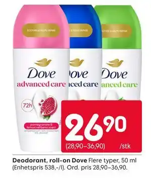 Rusta Deodorant, roll-on Dove tilbud