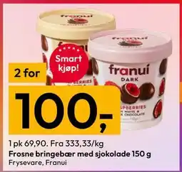 Gigaboks Frosne bringebær med sjokolade 150 g tilbud