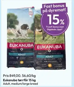 Gigaboks Eukanuba tørrfôr 15 kg tilbud