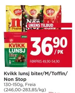 Meny Kvikk lunsj biter/M/Toffin/ Non Stop tilbud