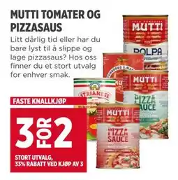 Meny MUTTI TOMATER OG PIZZASAUS tilbud