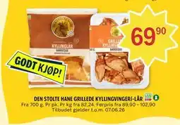 Coop Prix DEN STOLTE HANE GRILLEDE KYLLINGVINGER/-LÅR tilbud