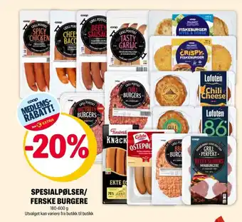 Coop Extra Spesialpølser/ ferske burgere tilbud