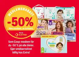 Coop Extra Som coop-medlem får du -50 % på alle bleier. gjør småbarnslivet billig hos extra! tilbud