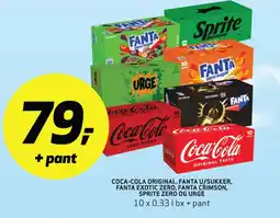 Bunnpris Coca-cola original, fanta u/sukker, fanta exotic zero, fanta crimson, sprite zero og urge tilbud