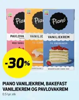 Bunnpris PIANO Vaniljekrem, bakefast vaniljekrem og pavlovakrem tilbud