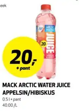 Bunnpris Mack arctic water juice appelsin/hibiskus tilbud
