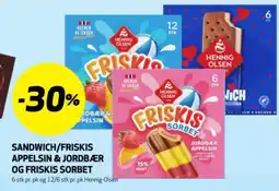 Bunnpris Sandwich/friskis appelsin & jordbær og friskis sorbet tilbud