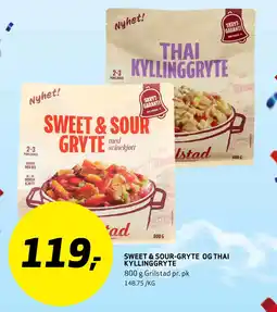 Bunnpris GRILSTAD Sweet & sour-gryte og thai kyllinggryte tilbud