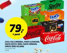 Bunnpris Coca-cola original, fanta u/sukker, fanta exotic zero, fanta crimson, sprite zero og urge tilbud