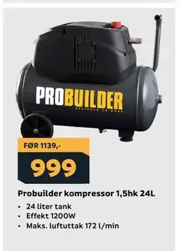 Megaflis Probuilder kompressor 1,5hk 24L tilbud