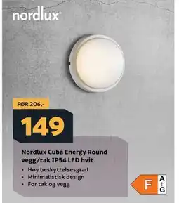 Megaflis Nordlux Cuba Energy Round vegg/tak IP54 LED hvit tilbud
