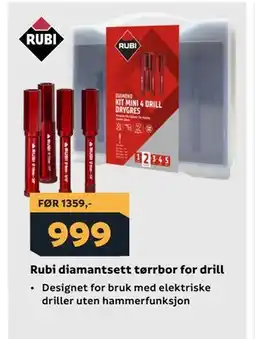 Megaflis Rubi diamantsett tørrbor for drill tilbud